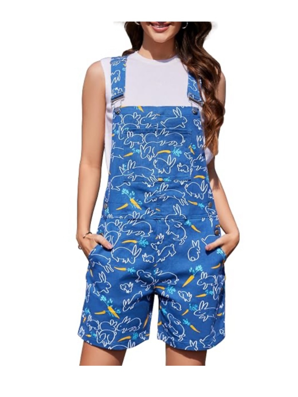 Bib Overalls Sleeveless Holiday Coveralls Shorts bunny print size large